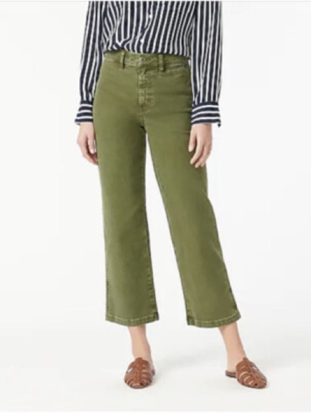 J. Crew Garment Dyed Green Olive Slim Wide Leg Cropped Jean size 26 Small.